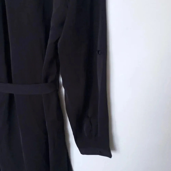 Black Shirt Mini Dress With Belt Size Medium Tunic Long Sleeve ButtonUp Collared - Picture 13 of 16
